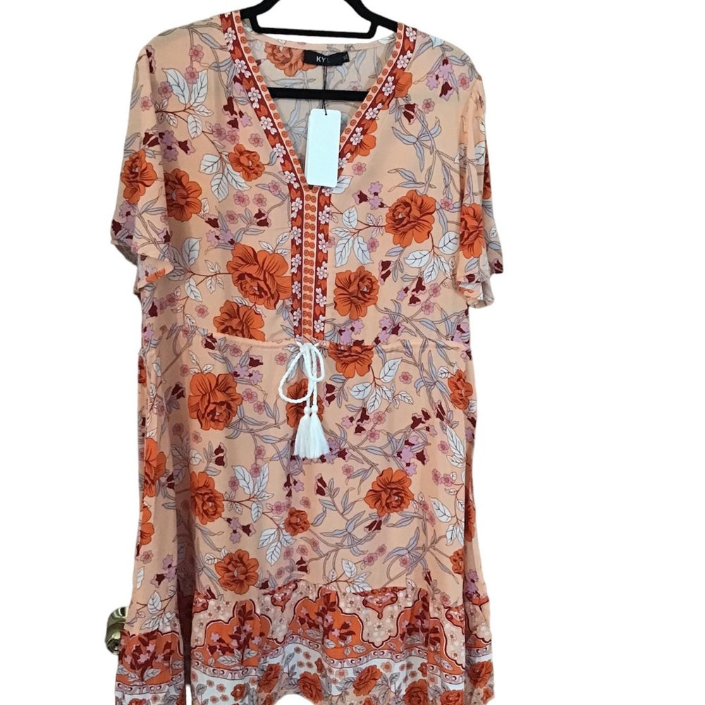 NWT Dress XL Floral MIDI Knee Length Feminine Flirty FREE STERLING SILVER CHAIN